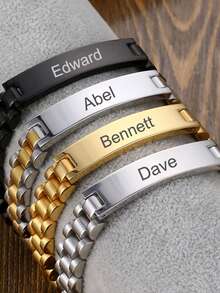 Personalized Engraved Name Men's Watch Chain Bracelet, 10mm Custom Nameplate Logo Bracelet, Customized Laser Engraved Couples Watchband Bracelet, Stainless Steel Men's Bracelet Women's Watchband Black Engraved Text ID Bracelet Gift Jewelry, Personalized Engraved Birthday Date Couples Bracelet, Anniversary Date Bracelet, Custom Couples Name Laser Couples Surname Bracelet, Gift For Boyfriend, Father, Father's Day Personalized Wrist Chain, Customized Gift - Watch Chain - View 4