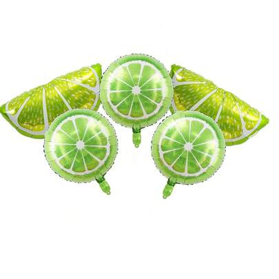 5pcs Large Fruit Lime Balloons, Green Foil Lemon Balloons, Suitable For Fruit Theme Birthday, Wedding Decoration, Party Supplies