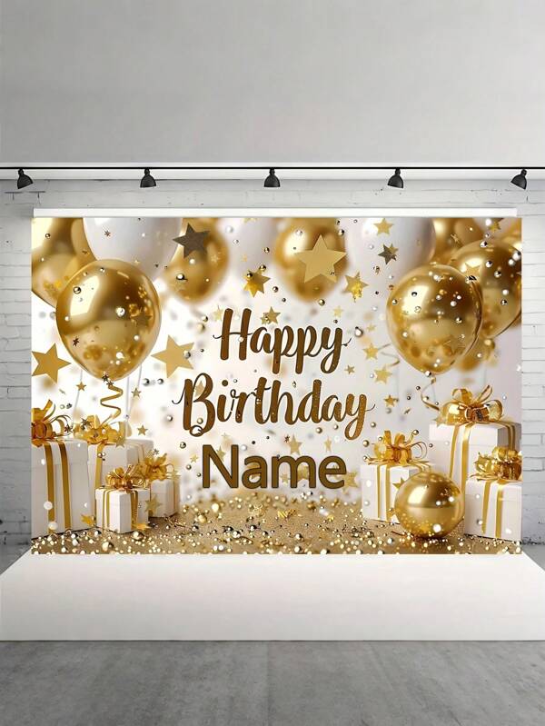 1pc Customizable Name Happy Birthday Photo Backdrop For Wall Backgrounds, Shower Decorations, Birthday Banner Supplies, Photo Booths, Fence Walls, Living Rooms, Bedrooms, Garage Doors, Wall Decorations, Home Decor Gifts, Reusable Without Power Supply, Indoor And Outdoor Celebrations, Versatile Party Decorations For All Occasions, Three Sizes To Choose From