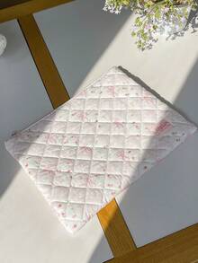 Cute Floral Print Quilted Design Laptop Bag 11 Inch/13 Inch Pink Ribbon Bow Computer Handbag Fashionable Grid Tablet Sleeve Bag Portable Travel Laptop Organizer Bag With Zipper Good Idea For Wedding Bridesmaid Gifts, Mom Gifts, Birthday Gifts, Gifts, Back To School Gifts - Pink - View 6