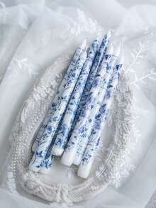 2 piezas, 2 velas largas con patrón azul y blanco de 9.84 pulgadas, velas de mesa de estilo vintage, velas largas con flor de estilo chino para decoración de banquetes de boda, ambiente festivo, velas para el Día de San Valentín, adecuadas para boda, cena y decoración del hogar, velas para decoración de fiestas, velas para decoración de mesa de cena familiar - Multicolor - Ver 6