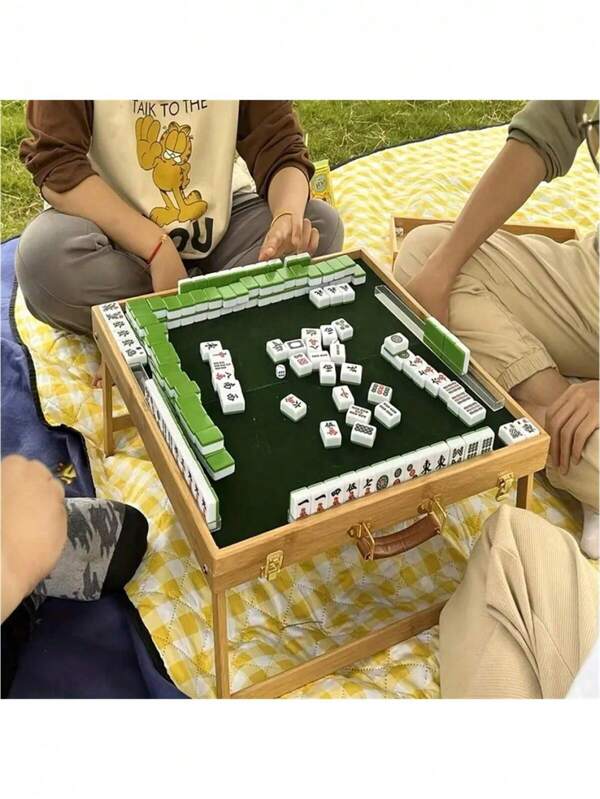 144pcs Mini Mahjong Set - Perfect For Family Entertainment, Outdoor Recreation And Creative Gifts, Includes Cloth Bag, Tablecloth And Dice