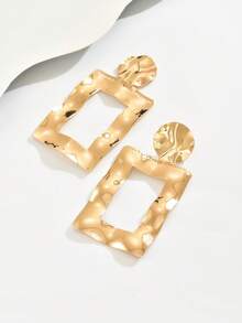 1 Cặp bông tai kim loại hình tròn và hình chữ nhật hiện đại, thanh lịch và phong cách cho tiệc tùng và đeo hàng ngày - Vàng - Xem 3