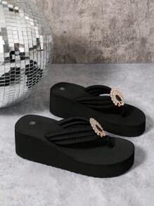 Sandalias de verano para mujer con suela gruesa antideslizante, chanclas con cuña de tacón alto, ideales para exteriores, playa y boda