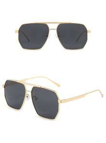 1pc Metal Y2K Futuristic Square Double-Bridge Fashionable Fashion Glasses, Versatile &