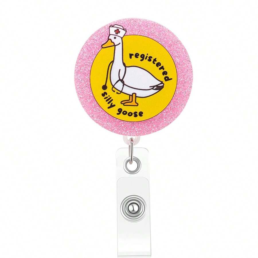 TONAVIETO 1 件可爱又有趣的傻鹅徽章卷轴可伸缩护士徽章卷轴适用于女性身份证徽章夹 RN LPN 护士护理儿科徽章卷轴适用于工作护士礼物、学校用品、返校 - 彩色 - 查看 1