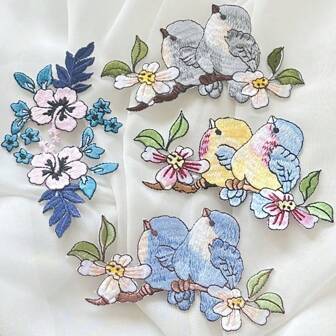1 Cute Bird Ironing Embroidery Patches - Two Birds Stand On The Branches With Flowers, Orange-Red DIY Decals For Clothing, Luggage, Shoes And Hats And Home Decoration (With Adhesive On The Back), Bird Accessories