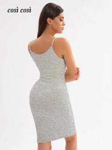1 pezzo Abito midi da donna con spalline sottili, per primavera/estate, morbido, minimalista, maturo, elegante, con inserti in pizzo, adatto per vacanze