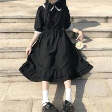 1pc Minimalist Soft Solid Color Loose Puff Sleeve Midi Lolita Dress, Suitable For Casual Daily Wear, Can Be Worn Alone Or Layered With Lolita Outerwear Halloween