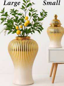 Gold Ceramic Flower Vase, Light Luxury Home Accent For Modern Living Room, Summer Refresh & Mother's Day Gift