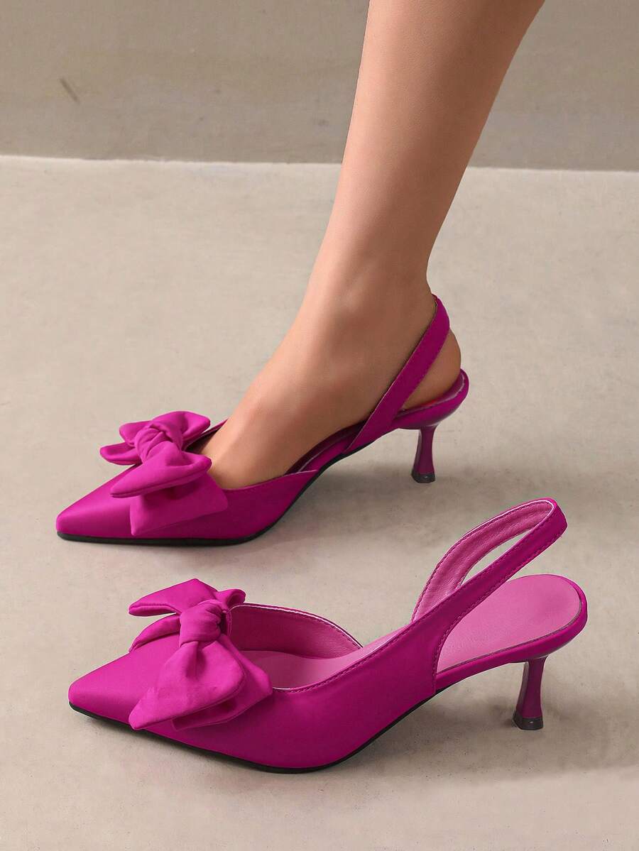 French Style Pointed Toe Backless Sandals, New Spring High Heels Fairy Flats Gentle Evening Shoes - Rose Red (2) - View 1