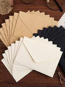 20pcs Retro Square Mini Envelopes, Fresh Kraft Paper Envelopes, Small Cards, Ins Storage Love Letter, White & Black Simple Design