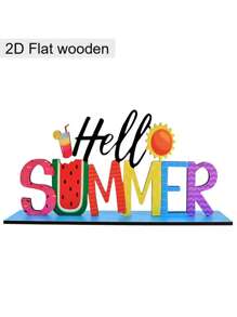 5pcs/1pc Hello Summer Watermelon Theme Desktop Decorations Signs And Plaques, Summer Wooden Signs, Home Office Decorations, Holiday Party Decorations, Craft Decorations, Summer Decorations, Holiday Gifts