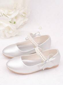 CAIWENNIAO Girls Children Pearl Shoes Soft Sole Princess Shoes Piano Recital Silver Dress Shoes (New Model)