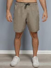 Men's Bermuda Shorts, High Elasticity Gym, Plain Tactel - Café integral - Ver 4