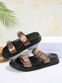 Women Minimalist Slippers, Casual Open Toe Thick Bottom Shoes, Comfortable Slip-On Flat Fashion Sandals