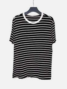 K&K FASHION MEN'S BASIC STRIPED T-SHIRT - 白色和黑色 - 查看 3