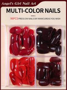 96 buah (4 Warna Campuran) Stiker Kuku Oval Pendek Merah, Stiker Kuku Akrilik Pendek, Kuku Palsu Matte Full Coverage, Termasuk 1 Lem Gel dan 1 Kikir Kuku, Dengan Kotak Penyimpanan, Cocok untuk Kehidupan Sehari-hari dan Pesta Wanita dan Anak Perempuan - MultiWarna - View 3