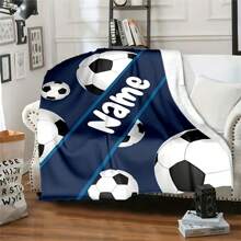 Customizable Football-Themed Flannel Blanket With Name - Perfect For Sofa, Bed, Travel & Office - Soft, Warm & Cozy Digital Print Throw, Multi-Functional, Ornamental, Letter, Stylish, Tidy, Soft, Modern, Colorful, Cute, Adorable, Casual, Custom, Personalized, Unique, Customized, Baby Gifts, Ideal Gifts For Him, Ideal Gifts For Her, Son, Daughter
