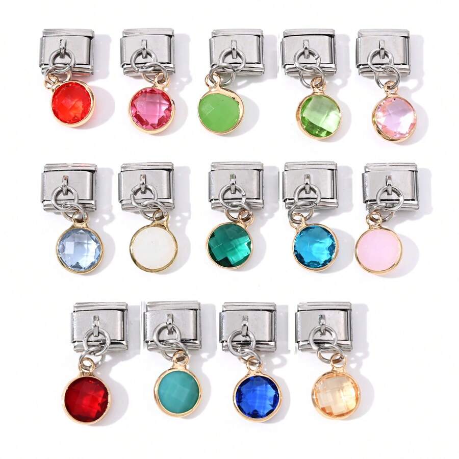 1 chiếc/5 chiếc Mặt dây chuyền tròn bằng thép không gỉ, kiểu Ý, làm thủ công, đính đá, phụ kiện tự làm theo yêu cầu. - Nhiều màu - Xem 1