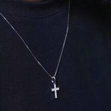 1pc Minimalist Rhinestone Cross Pendant Necklace, Casual Everyday Wear For Men, Hiphop/Punk Style