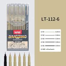 Set de 6 bolígrafos de punta fina negros en miniatura, bolígrafos de múltiples tamaños de línea para dibujos, ilustraciones, bocetos, animación, de vuelta a la escuela