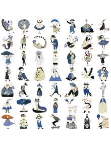 50pcs Quirky Hand Drawn Clip Art Vinyl Waterproof Stickers, For Water Bottles Laptop, Skateboard, Scrapbook Animal Characters Decal,School Supplies,Back To School - Multicolor - View 4