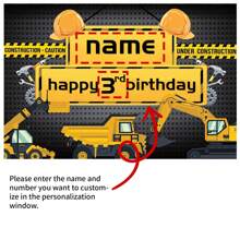 Customizable Personalized Black Yellow Construction Themed Party Birthday Backdrop Banner With Excavator Crane Dump Truck Birthday Party Theme Customizable Age And Name Happy Birthday For Birthdays Perfect For Photo Booths & Celebrations
