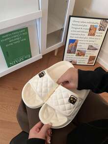 XIXITIAO 1 Pair Cute Black Cat Icon Couple Slippers, Soft Flat Casual Slippers, EVA Non-Slip Spring Summer Slippers, Multiple Colors Solid Classic Flat Slippers With Fashionable Black Cat Pattern, Suitable For Indoor And Outdoor Wear - White - View 7