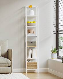 HaluPeit Bookshelf, 6-Tier Standing Shelf, Narrow Shelves, Open Shelf, Industrial Style, Metal Frame, Suitable For Study, Living Room, Bedroom, Kitchen - White - View 1