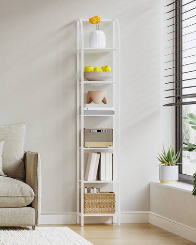 Hzuaneri Estantería, estantería de pie de 6 niveles, estantes estrechos, estante abierto, estilo industrial, estructura de metal, adecuada para estudio, sala de estar, dormitorio, cocina.