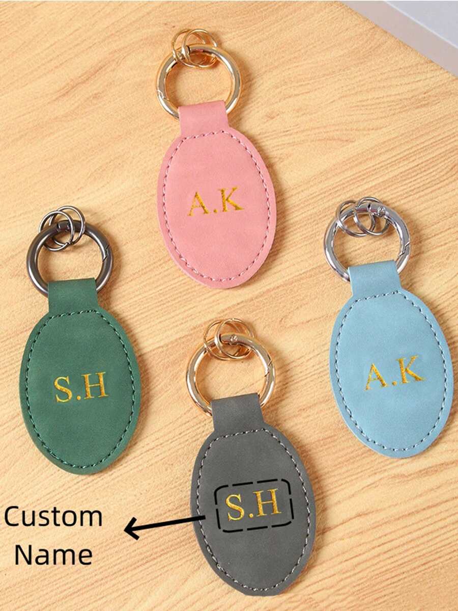 Personalized Custom Name Oval Faux Leather Lady Keychain Vintage Customized Letters Key Accessories New Simple Unisex Keyrings