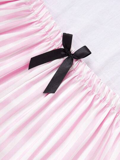 Piece Short Sleeve Top Shorts Pants Gestreepte Printed Pocket Homewear Set, Women Pyjama view 5