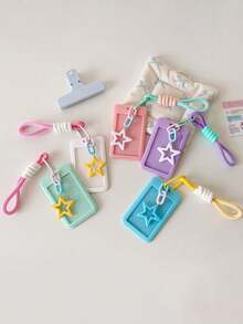 Student Candy-Colored Sliding Cover 3-Inch Card Holder, With Lanyard For Bus/Metro Card, Kids' Idol Card Display Pouch , Back To School Gifts