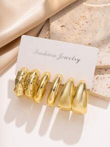 6-18pcs/Set High-End Gold-Color Chunky Twisted C-Shaped Teardrop Earrings Set, Suitable For Women Fashion Metal Geometric Round-Shaped Earrings, Personalized Exaggerated CCB Hoop Earrings Vintage Circle Earrings Set