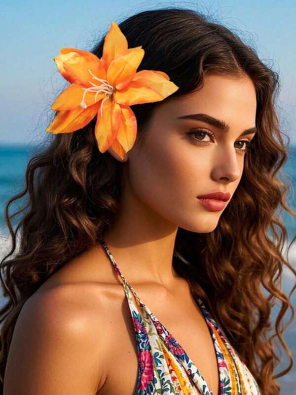 1pc Vacation Style Faux Flower Hair Clip, Suitable For Travel Photography Outfit Accessory Claw Clips Hair Claws Hair Barrettes