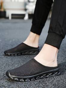 Men's Sandals/Slippers, Black Breathable Mesh Slip-On Casual Shoes, Lightweight Knitted Athletic Sneakers