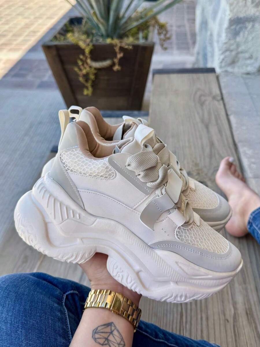 WILLOWS TENIS CASUALES ZAPATILLAS DEPORTIVAS DE MUJER DE MODA CON BRILLOS Y DECORACION DE MOÑO ACOJINADAS SUELA ANTIDESLIZANTE DE PRIMAVERA VERANO OTOÑO INVIERNO MODA WOMAN SHOES ZAPATOS Calle Deportivo - Beis - Ver 1