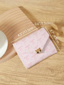 Pink Love & Bow Print 3-Fold Wallet Purse, Fox Head Metal Hardware With Multi-Card Slots, ID Window & Bill Compartment, Unisex Slim Compact For Daily Use, Travel & Shopping, Cute Lightweight Accessory - Pink - View 6