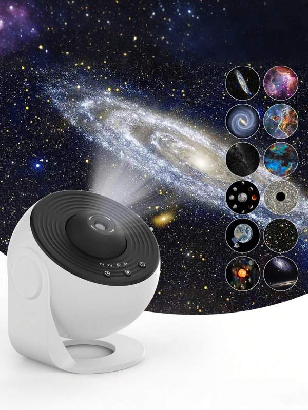 1pc Decorative Galaxy & Space Projector - USB Powered Matte Finish Plastic Starry Night Sky Projector With 13 Replaceable Discs, Timer Function, Automatic Rotating Patterns, Adjustable Speed Settings For Bedroom, Gift-Compatible, Push Button Control