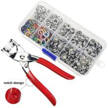 100 Sets Snaps Fasteners Kit 9.5mm 10 Colors Semi-Colored Metal Prong Ring Button  Small Boxed Hollow Metal Prong Snaps Buttons With Fastener Pliers Press Tool For Sewing