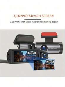 LIPETY Dashcam Front And Interior, 1080P Dual Camera Dashcam For Cars, Tachograph With IR Night Vision, Loop Recording, Wide-Angle Lens - 3.16-Inch IPS Screen, Parking Mode, Car Camera With 32GB TF Card