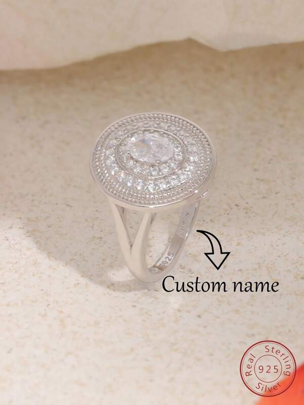 1pc 925 Sterling Silver Personalized Engagement Ring, Cubic Zirconia Embedded, Creative Engraved Design, Jewelry Gift For Men & Women, Anniversary, Graduation, Family Occasions