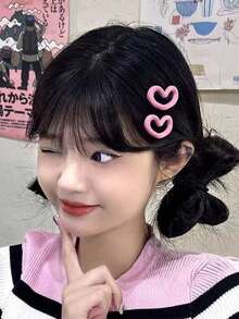 6pcs/3 Pairs Cute & Sweet Pink Heart Shape Hair Clips, Versatile Side-Bang Hair Accessories Bangs Clips, Random Colors