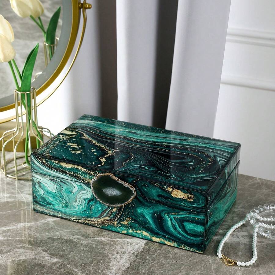 2pcs Set Luxury Natural Stone Glass Jewelry Storage Box - Green Two Piece Set - View 1