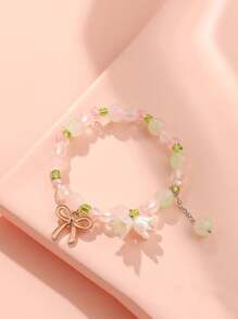 Set de 3 pulseras de mujer con cuentas, cristales y orquídeas, adecuado para atuendos diarios, regalo de pulseras para mejores amigas
