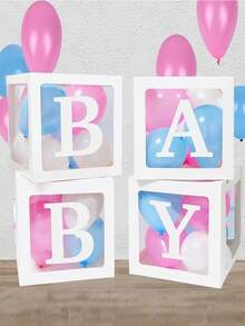 4 Pieces, Multiple Colors, Baby Box With Letters, Transparent Decorative Block Box For Displaying Gender, Transparent Balloon Box Background Suitable For Baby Showers And Birthday Parties - Multicolor - View 5
