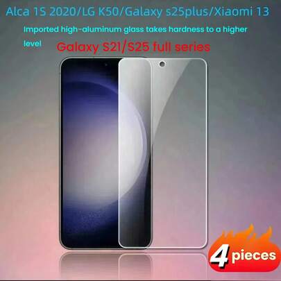 واقي شاشة من الزجاج المقسى مع حافة من الألومنيوم المقوس، مقاوم للخدش والماء وللكسر، متوافق مع هواتف Galaxy S25 Plus/Unlock Series، Alca 1S 2020، K50، 13 وغيرها، هدية مناسبة للأصدقاء والعائلة، واقي شاشة للهاتف، ملحقات هاتف مضادة للصدمات ومقاومة للسقوط ومضادة للبصمات بتغطية كاملة