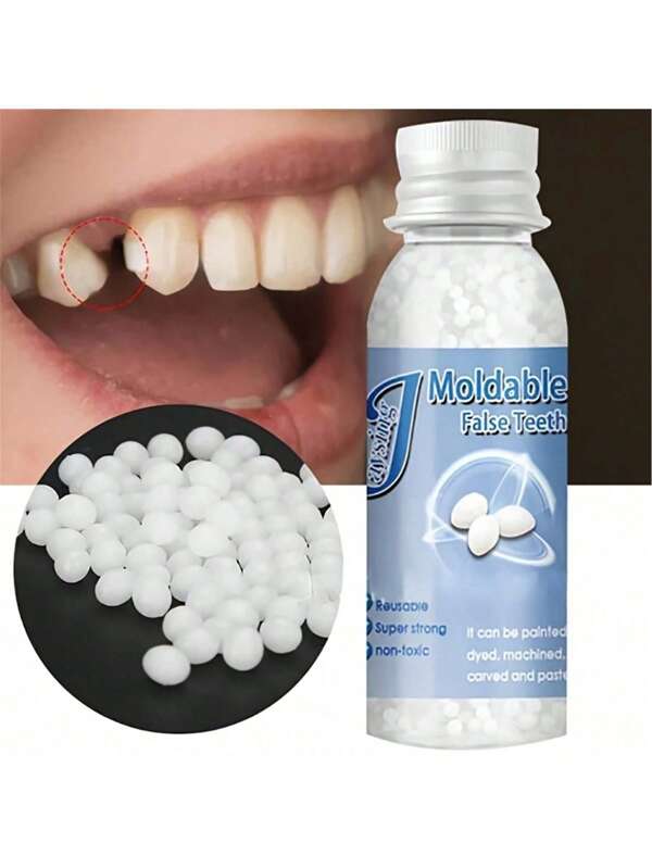 1 Piece Plastic Denture Pellet, DIY Horror Denture Kit, Suitable For Party Cosplay, Gap Filling Glue Beads, Reusable, Customizable Holiday Straightening Tooth Decoration