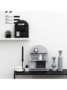 1 pieza Estante de almacenamiento de madera de estilo nórdico en tonos frescos, estante de almacenamiento de cosméticos estilo Ins, en color negro, blanco y gris con arco circular
